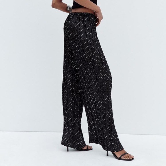 ZARA DOTTED WRINKLE EFFECT WIDE LEG PANTS - Picture 4 of 8